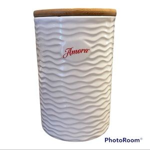 Amora White Ceramic Container with Wooden Sealable Lid
